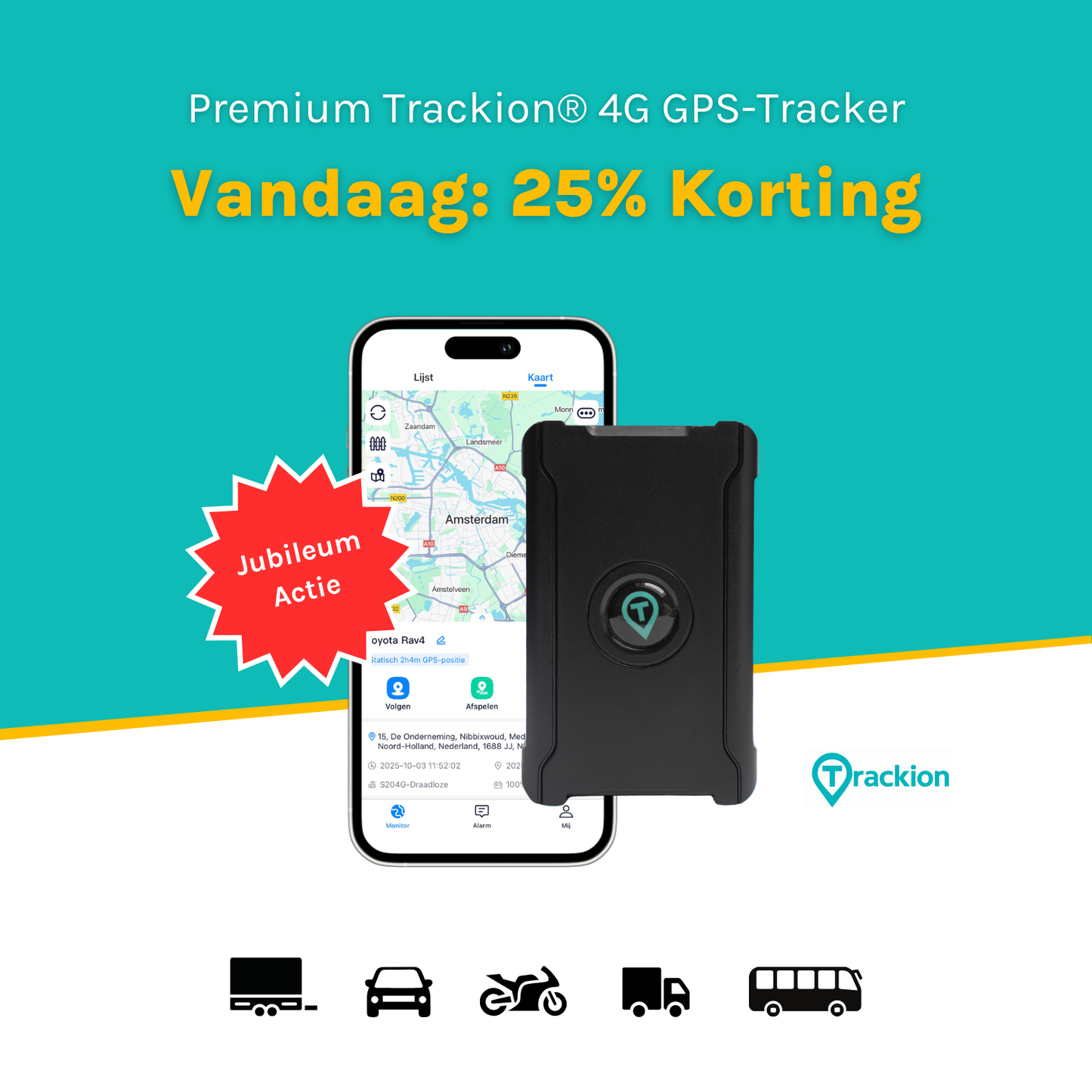 Premium Trackion® 4G GPS-Tracker zonder abonnement